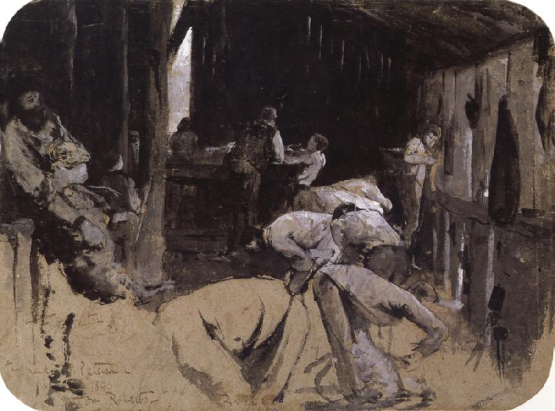 Tom roberts First sketch for Shearing the Rams France oil painting art